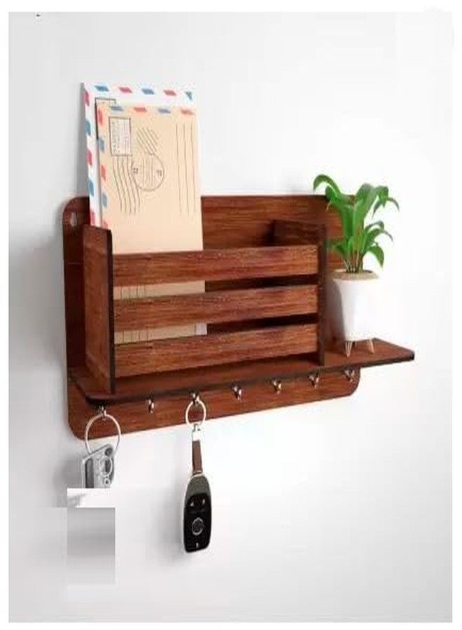 HomeEcho Wall Mounted Key Holder Organizer, Kitchen Cabinet Door Hanging Key Rack with Hooks and Key Rings, Brown (Wallnut) - Image 2